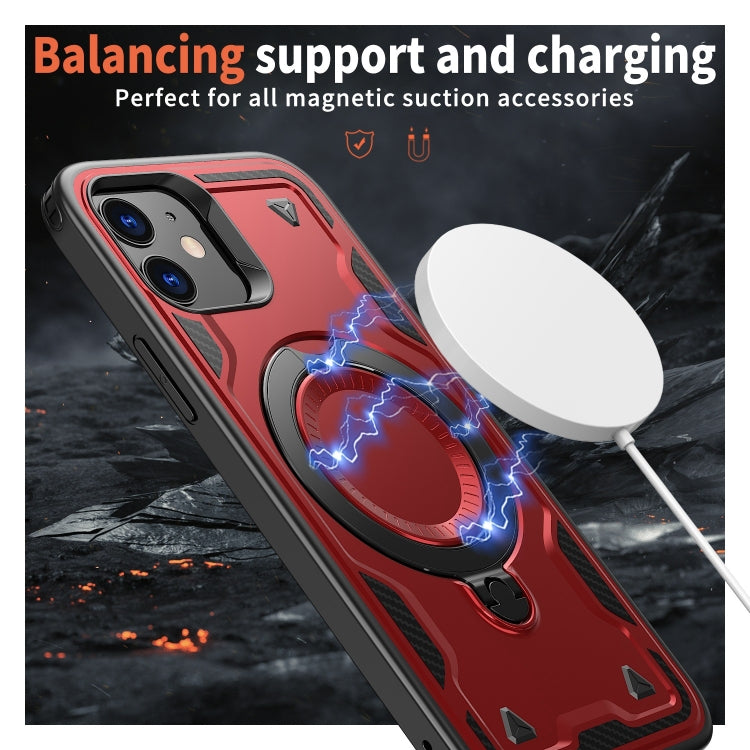 For iPhone 12 PC Hybrid TPU Armor MagSafe Ring Holder Phone Case(Red) by buy2fix