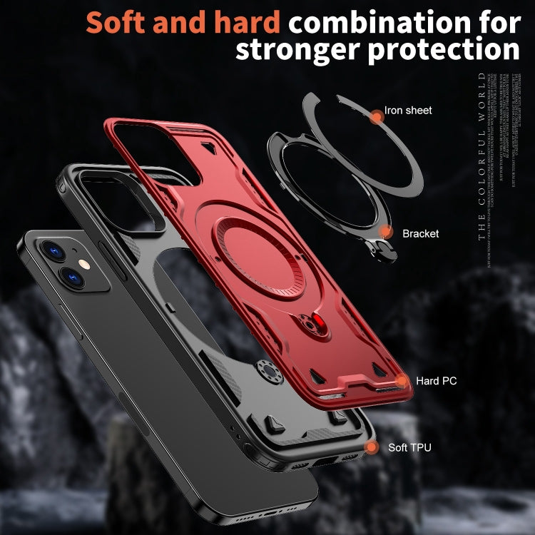 For iPhone 12 PC Hybrid TPU Armor MagSafe Ring Holder Phone Case(Red) by buy2fix