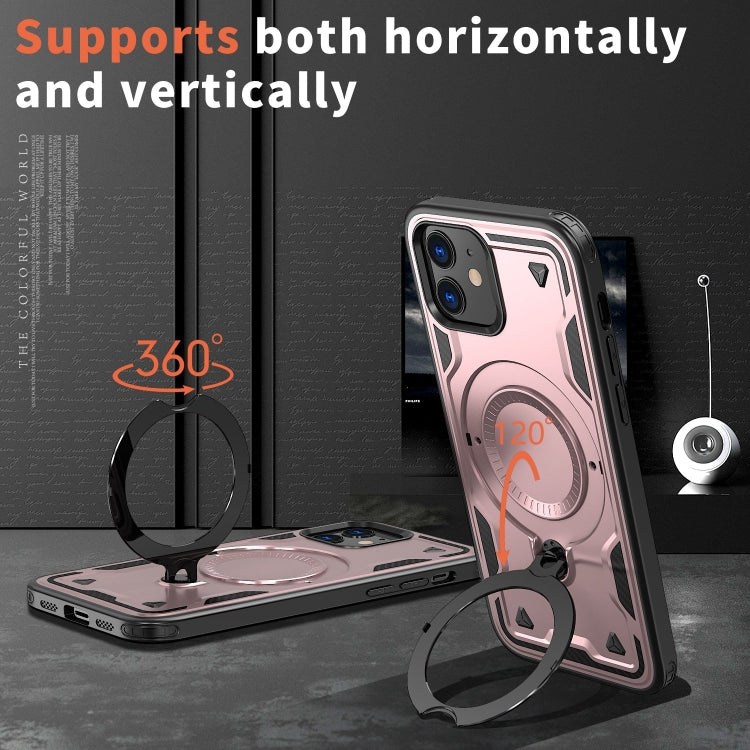 For iPhone 12 PC Hybrid TPU Armor MagSafe Ring Holder Phone Case(Rose Gold) by buy2fix