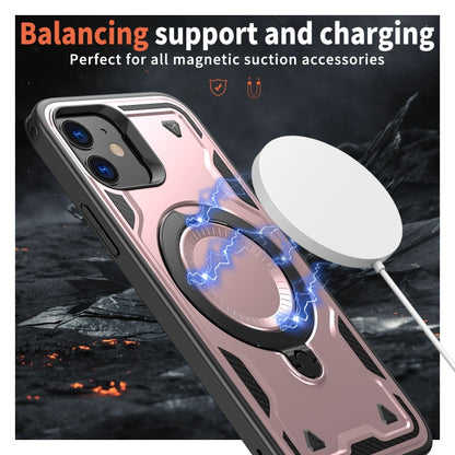 For iPhone 12 PC Hybrid TPU Armor MagSafe Ring Holder Phone Case(Rose Gold) by buy2fix