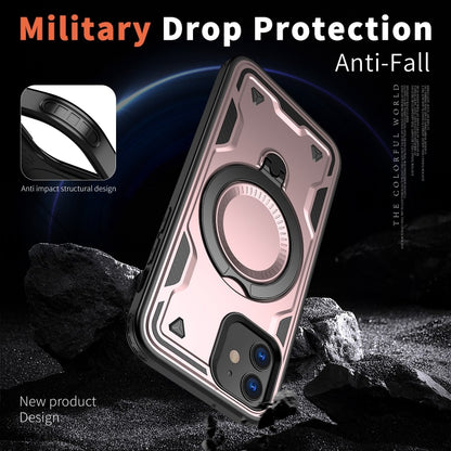 For iPhone 12 PC Hybrid TPU Armor MagSafe Ring Holder Phone Case(Rose Gold) by buy2fix