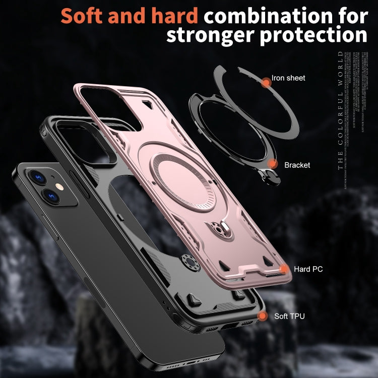For iPhone 12 PC Hybrid TPU Armor MagSafe Ring Holder Phone Case(Rose Gold) by buy2fix