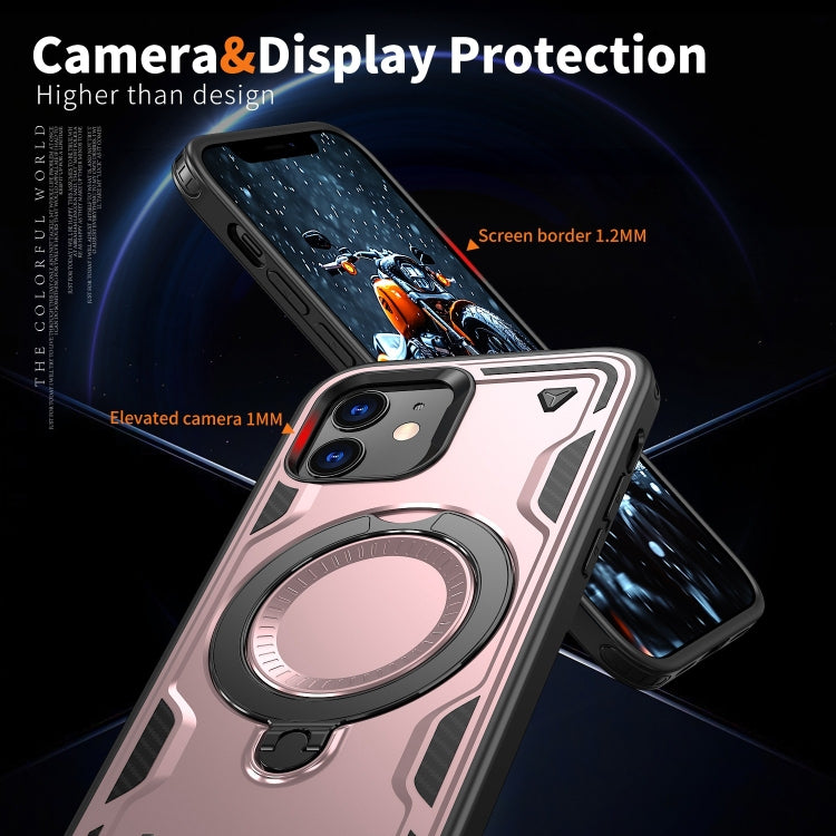 For iPhone 12 PC Hybrid TPU Armor MagSafe Ring Holder Phone Case(Rose Gold) by buy2fix