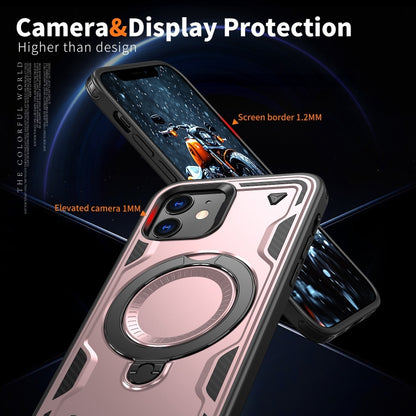 For iPhone 12 PC Hybrid TPU Armor MagSafe Ring Holder Phone Case(Rose Gold) by buy2fix