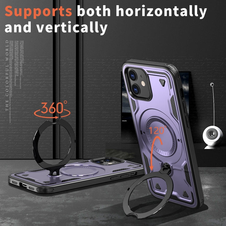 For iPhone 12 PC Hybrid TPU Armor MagSafe Ring Holder Phone Case(Purple) by buy2fix