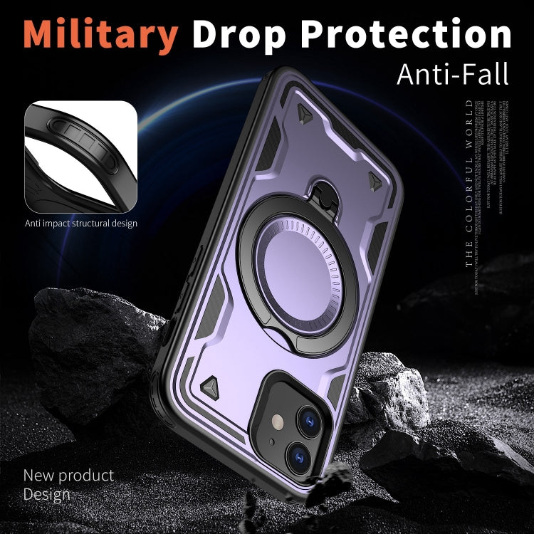 For iPhone 12 PC Hybrid TPU Armor MagSafe Ring Holder Phone Case(Purple) by buy2fix