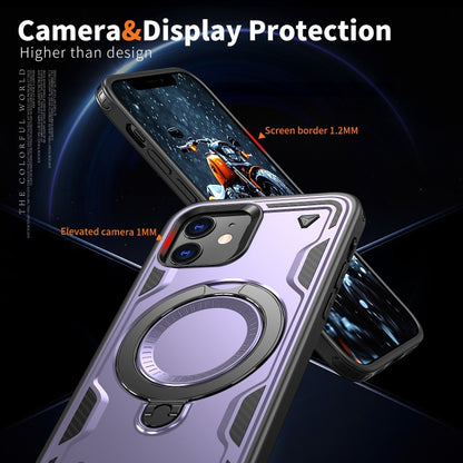 For iPhone 12 PC Hybrid TPU Armor MagSafe Ring Holder Phone Case(Purple) by buy2fix