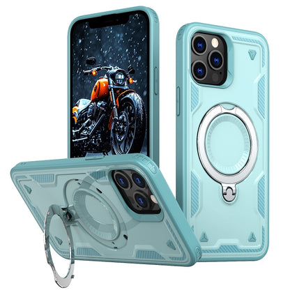 For iPhone 12 Pro Max PC Hybrid TPU Armor MagSafe Ring Holder Phone Case(Light Blue) by buy2fix