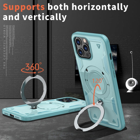 For iPhone 12 Pro Max PC Hybrid TPU Armor MagSafe Ring Holder Phone Case(Light Blue) by buy2fix