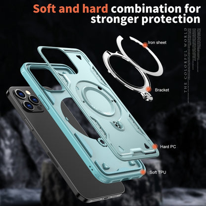 For iPhone 12 Pro Max PC Hybrid TPU Armor MagSafe Ring Holder Phone Case(Light Blue) by buy2fix