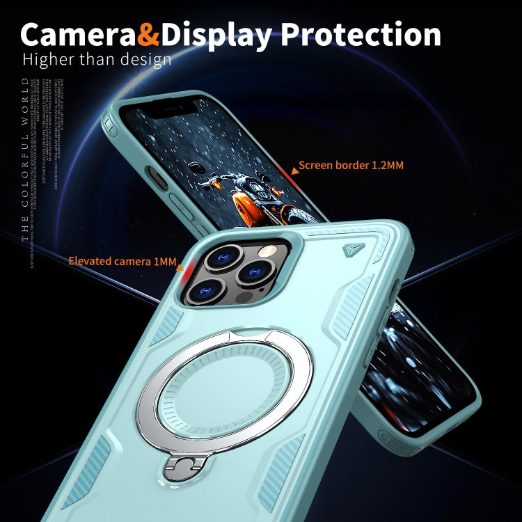 For iPhone 12 Pro Max PC Hybrid TPU Armor MagSafe Ring Holder Phone Case(Light Blue) by buy2fix