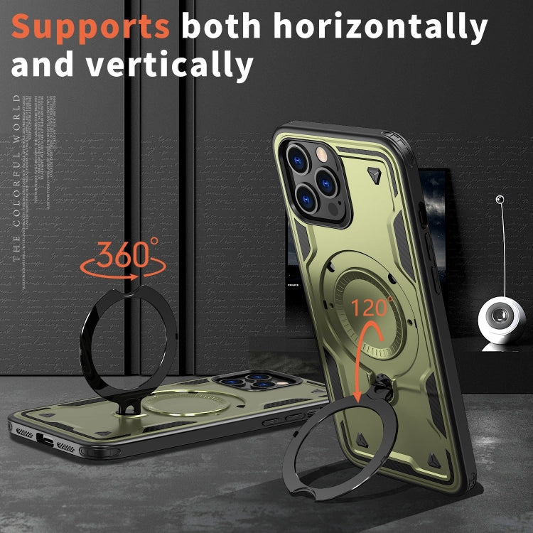 For iPhone 12 Pro Max PC Hybrid TPU Armor MagSafe Ring Holder Phone Case(Olive Green) by buy2fix