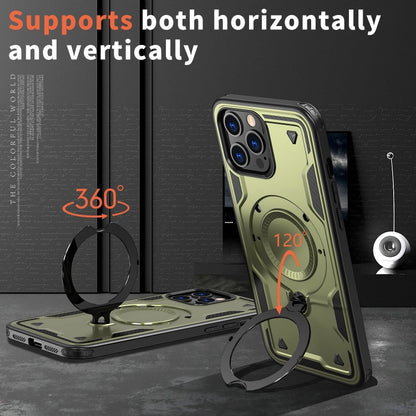 For iPhone 12 Pro Max PC Hybrid TPU Armor MagSafe Ring Holder Phone Case(Olive Green) by buy2fix