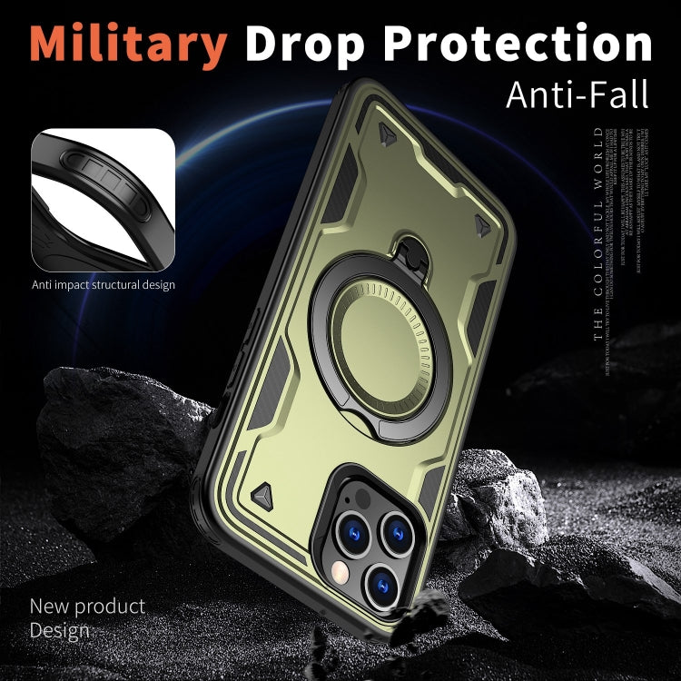 For iPhone 12 Pro Max PC Hybrid TPU Armor MagSafe Ring Holder Phone Case(Olive Green) by buy2fix