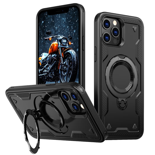 For iPhone 12 Pro Max PC Hybrid TPU Armor MagSafe Ring Holder Phone Case(Black) by buy2fix