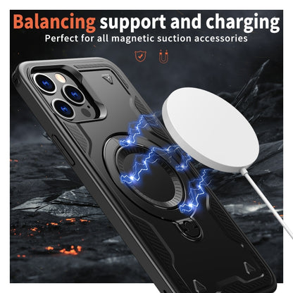 For iPhone 12 Pro Max PC Hybrid TPU Armor MagSafe Ring Holder Phone Case(Black) by buy2fix