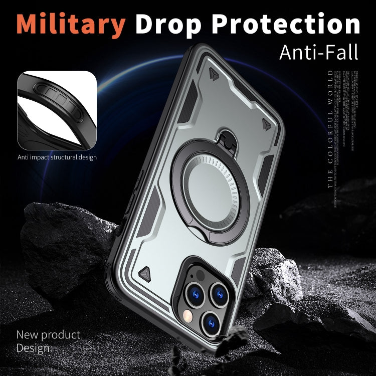 For iPhone 12 Pro Max PC Hybrid TPU Armor MagSafe Ring Holder Phone Case(Grey) by buy2fix