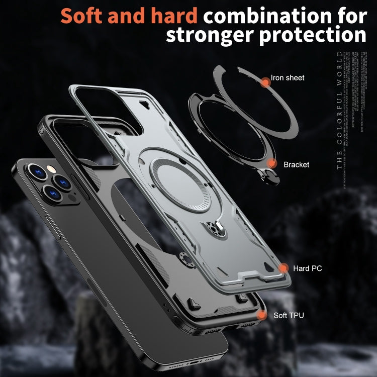 For iPhone 12 Pro Max PC Hybrid TPU Armor MagSafe Ring Holder Phone Case(Grey) by buy2fix