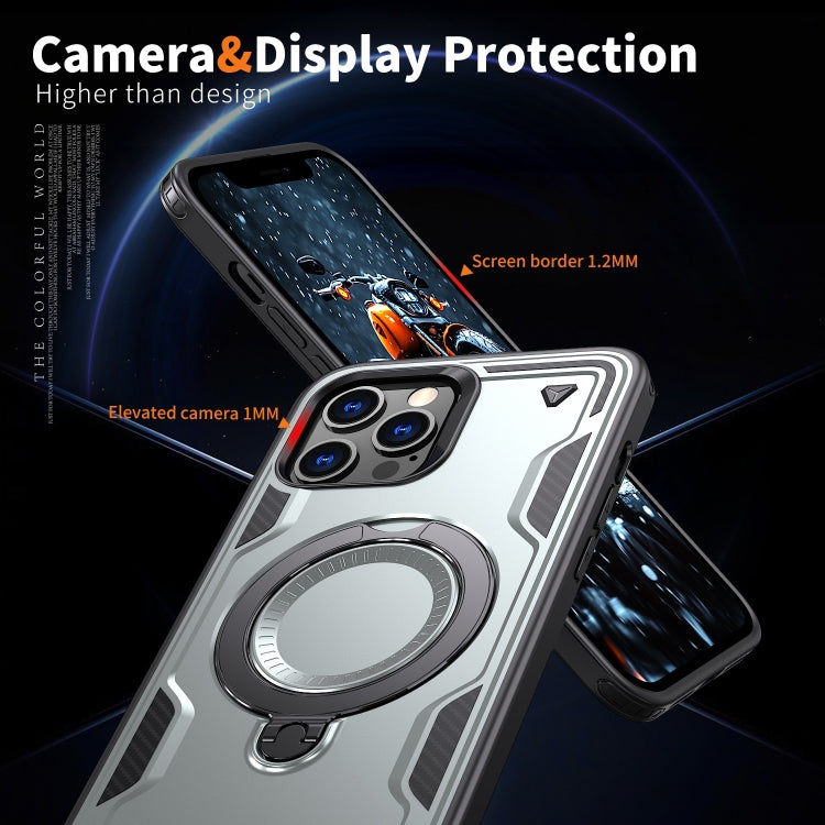 For iPhone 12 Pro Max PC Hybrid TPU Armor MagSafe Ring Holder Phone Case(Grey) by buy2fix