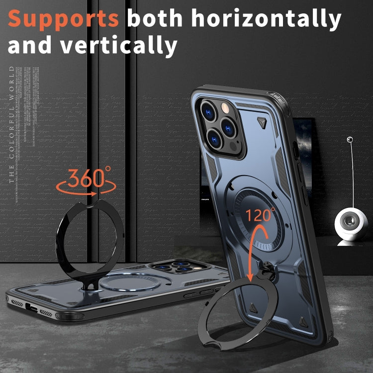 For iPhone 12 Pro Max PC Hybrid TPU Armor MagSafe Ring Holder Phone Case(Blue) by buy2fix