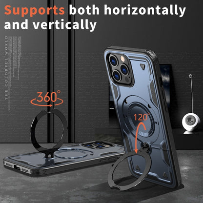 For iPhone 12 Pro Max PC Hybrid TPU Armor MagSafe Ring Holder Phone Case(Blue) by buy2fix