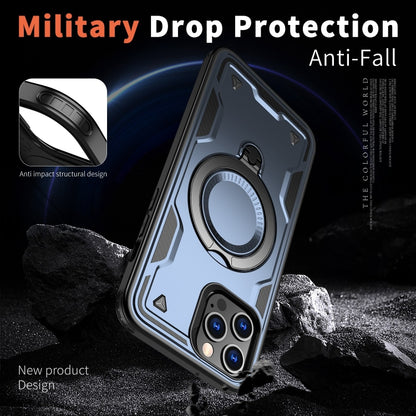 For iPhone 12 Pro Max PC Hybrid TPU Armor MagSafe Ring Holder Phone Case(Blue) by buy2fix