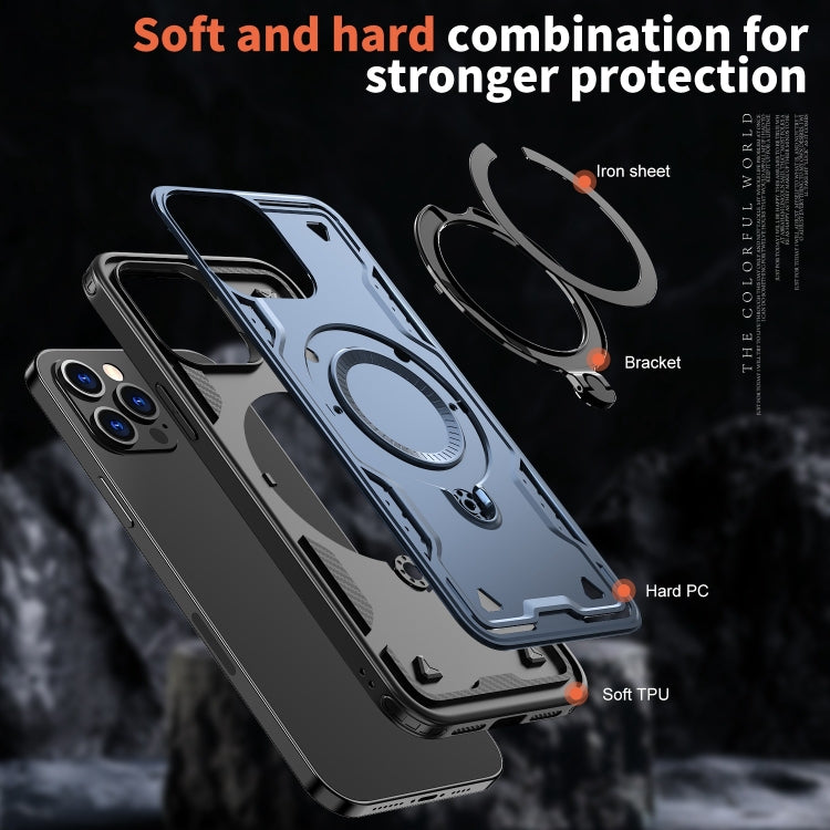 For iPhone 12 Pro Max PC Hybrid TPU Armor MagSafe Ring Holder Phone Case(Blue) by buy2fix