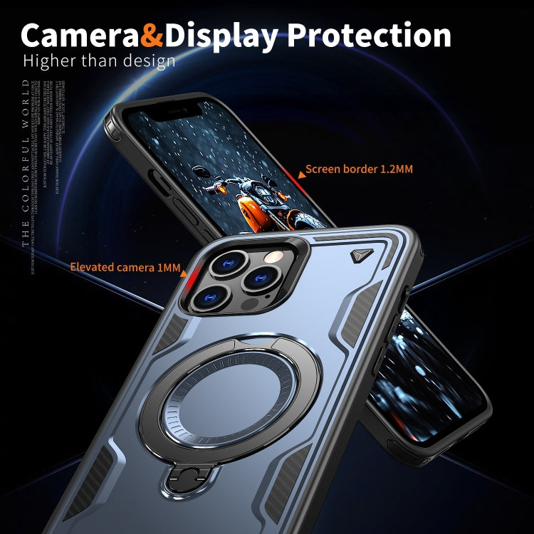 For iPhone 12 Pro Max PC Hybrid TPU Armor MagSafe Ring Holder Phone Case(Blue) by buy2fix