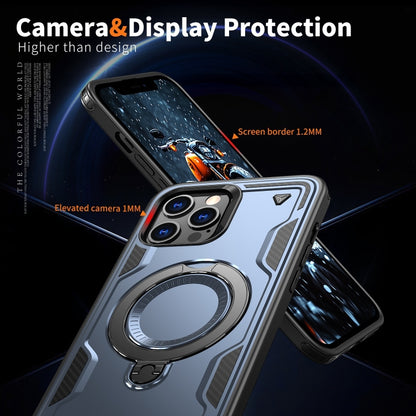 For iPhone 12 Pro Max PC Hybrid TPU Armor MagSafe Ring Holder Phone Case(Blue) by buy2fix