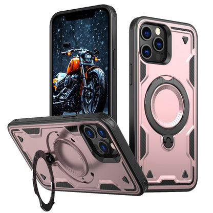 For iPhone 12 Pro Max PC Hybrid TPU Armor MagSafe Ring Holder Phone Case(Rose Gold) by buy2fix