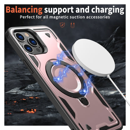 For iPhone 12 Pro Max PC Hybrid TPU Armor MagSafe Ring Holder Phone Case(Rose Gold) by buy2fix