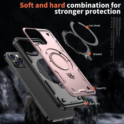 For iPhone 12 Pro Max PC Hybrid TPU Armor MagSafe Ring Holder Phone Case(Rose Gold) by buy2fix