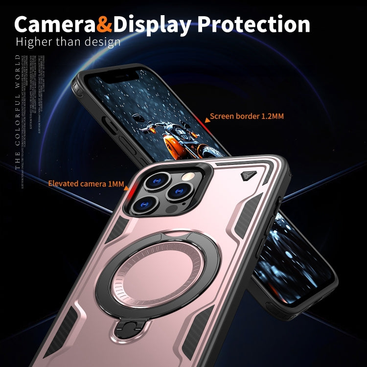 For iPhone 12 Pro Max PC Hybrid TPU Armor MagSafe Ring Holder Phone Case(Rose Gold) by buy2fix