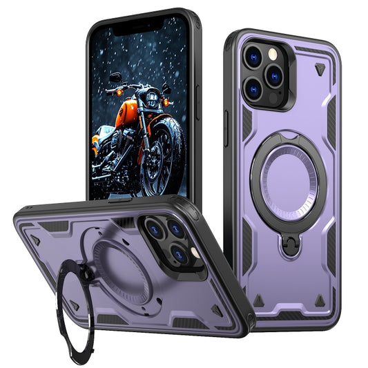 For iPhone 12 Pro Max PC Hybrid TPU Armor MagSafe Ring Holder Phone Case(Purple) by buy2fix
