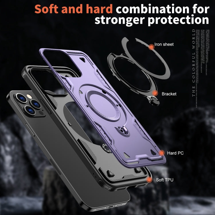 For iPhone 12 Pro Max PC Hybrid TPU Armor MagSafe Ring Holder Phone Case(Purple) by buy2fix