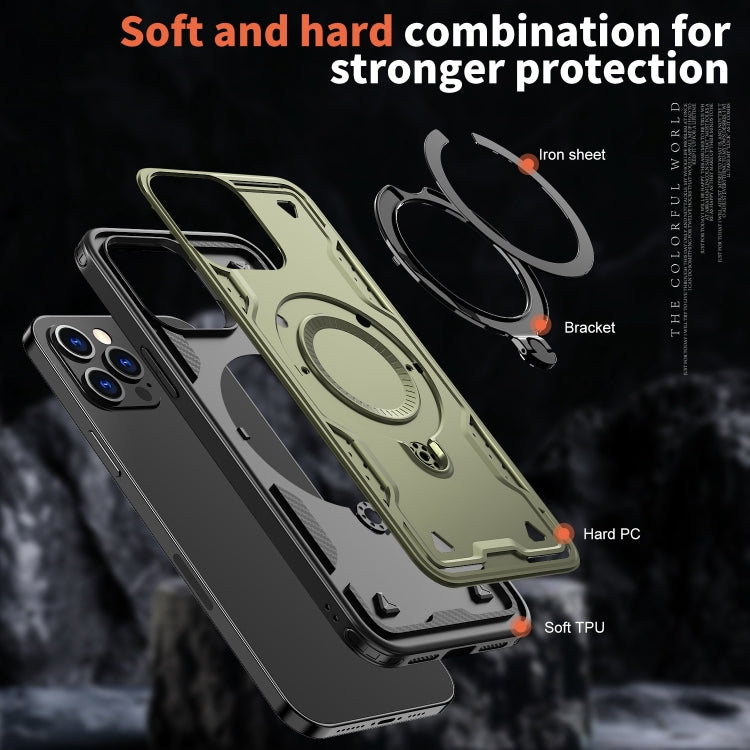 For iPhone 12 Pro PC Hybrid TPU Armor MagSafe Ring Holder Phone Case(Olive Green) by buy2fix