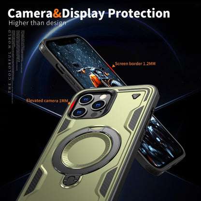 For iPhone 12 Pro PC Hybrid TPU Armor MagSafe Ring Holder Phone Case(Olive Green) by buy2fix