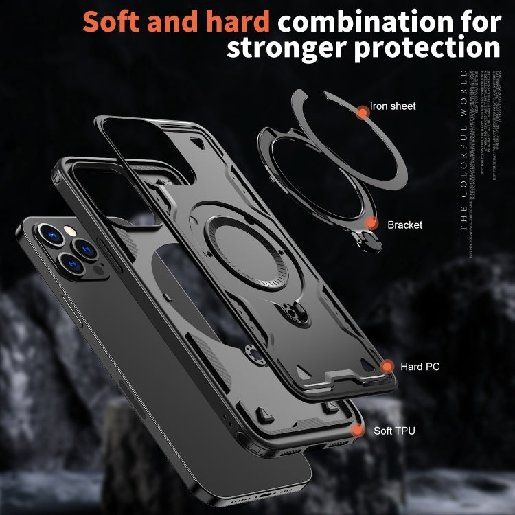 For iPhone 12 Pro PC Hybrid TPU Armor MagSafe Ring Holder Phone Case(Black) by buy2fix