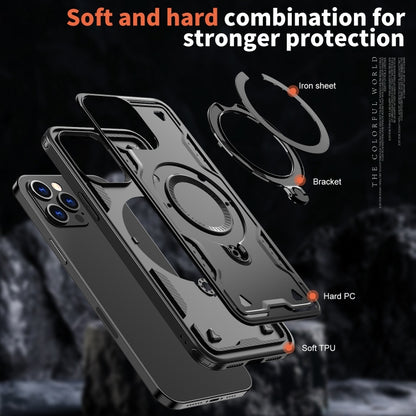 For iPhone 12 Pro PC Hybrid TPU Armor MagSafe Ring Holder Phone Case(Black) by buy2fix