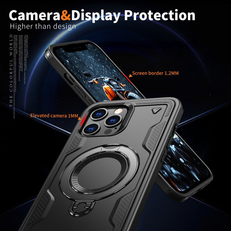 For iPhone 12 Pro PC Hybrid TPU Armor MagSafe Ring Holder Phone Case(Black) by buy2fix