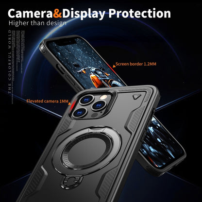 For iPhone 12 Pro PC Hybrid TPU Armor MagSafe Ring Holder Phone Case(Black) by buy2fix