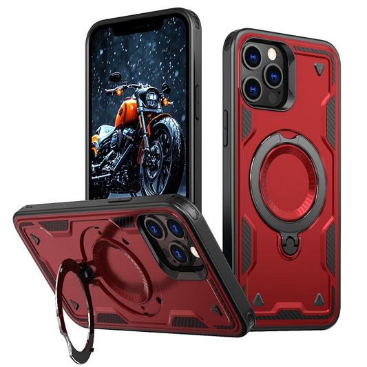 For iPhone 12 Pro PC Hybrid TPU Armor MagSafe Ring Holder Phone Case(Red) by buy2fix