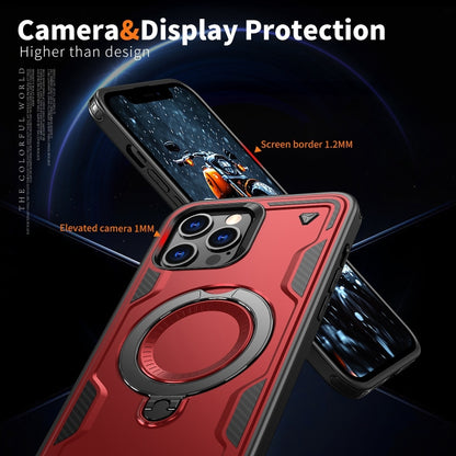 For iPhone 12 Pro PC Hybrid TPU Armor MagSafe Ring Holder Phone Case(Red) by buy2fix
