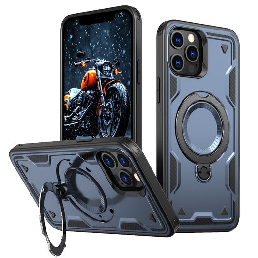 For iPhone 12 Pro PC Hybrid TPU Armor MagSafe Ring Holder Phone Case(Blue) by buy2fix