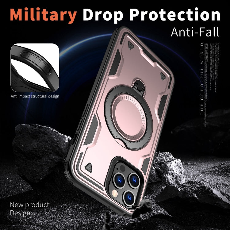 For iPhone 12 Pro PC Hybrid TPU Armor MagSafe Ring Holder Phone Case(Rose Gold) by buy2fix