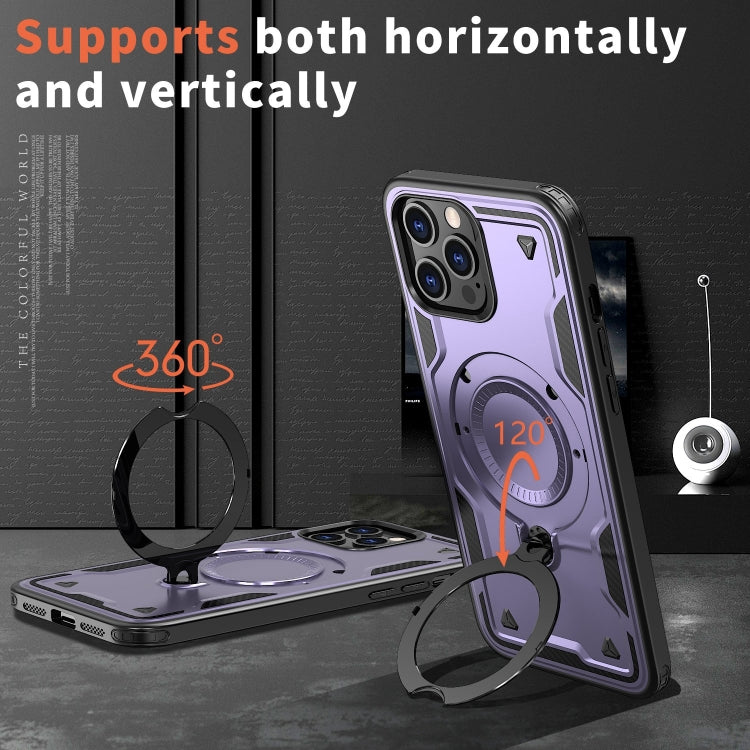 For iPhone 12 Pro PC Hybrid TPU Armor MagSafe Ring Holder Phone Case(Purple) by buy2fix