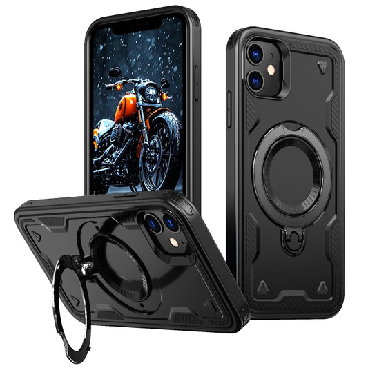 For iPhone 11 PC Hybrid TPU Armor MagSafe Ring Holder Phone Case(Black) by buy2fix