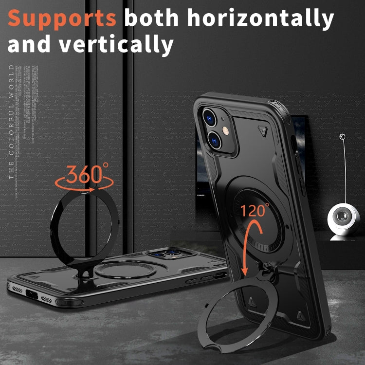 For iPhone 11 PC Hybrid TPU Armor MagSafe Ring Holder Phone Case(Black) by buy2fix