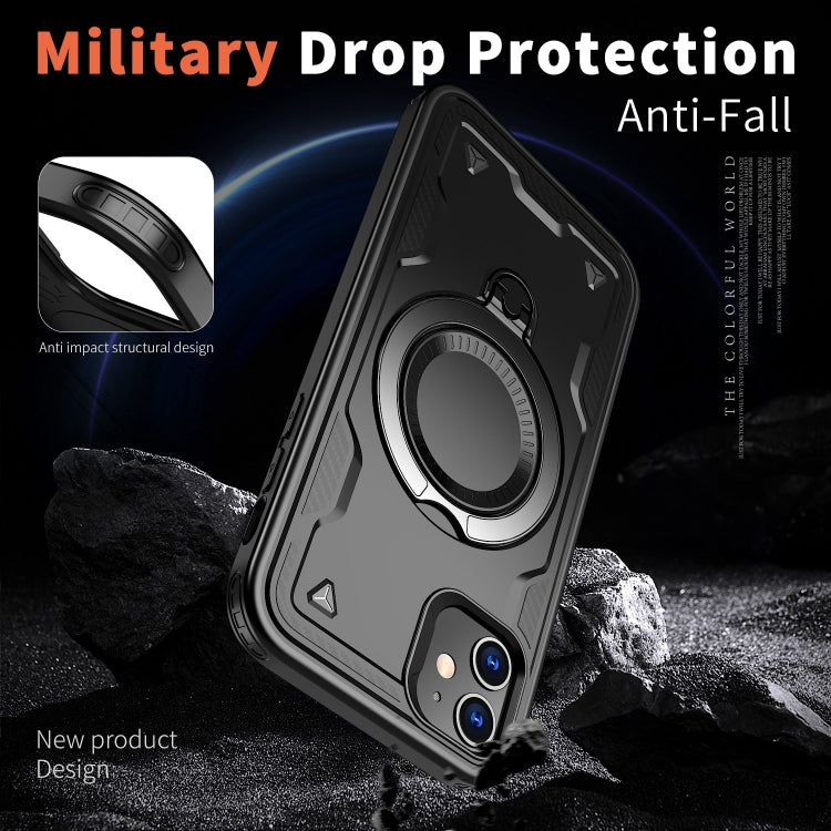 For iPhone 11 PC Hybrid TPU Armor MagSafe Ring Holder Phone Case(Black) by buy2fix