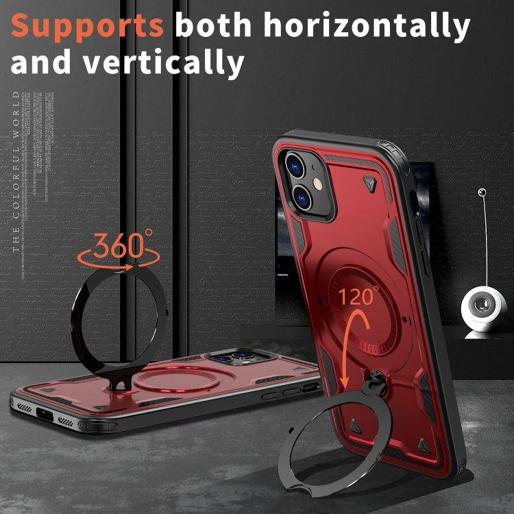For iPhone 11 PC Hybrid TPU Armor MagSafe Ring Holder Phone Case(Red) by buy2fix